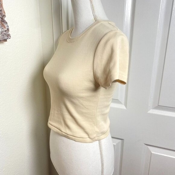 Nuuds Crop Ribbed Ivory Short Sleeve Baby T-Shirt Cotton Size Medium - Picture 7 of 9